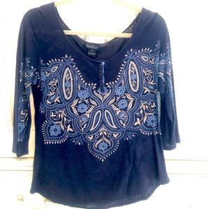 Lucky Brand Size M Live in Color Navy Blue Top